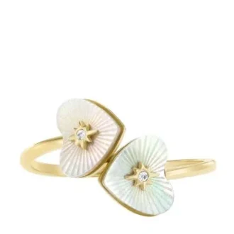 Sutton Radiant Love Gold-Tone Stainless Steel Mother-of-Pearl Heart Toi Et Moi Ring