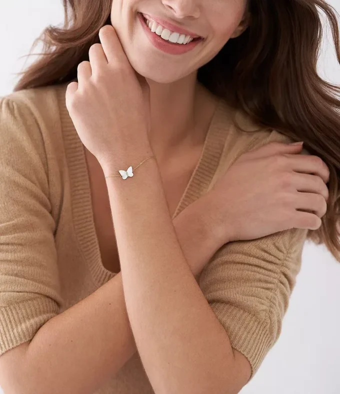 Sutton Radiant Wings White Mother-of-Pearl Butterfly Chain Bracelet