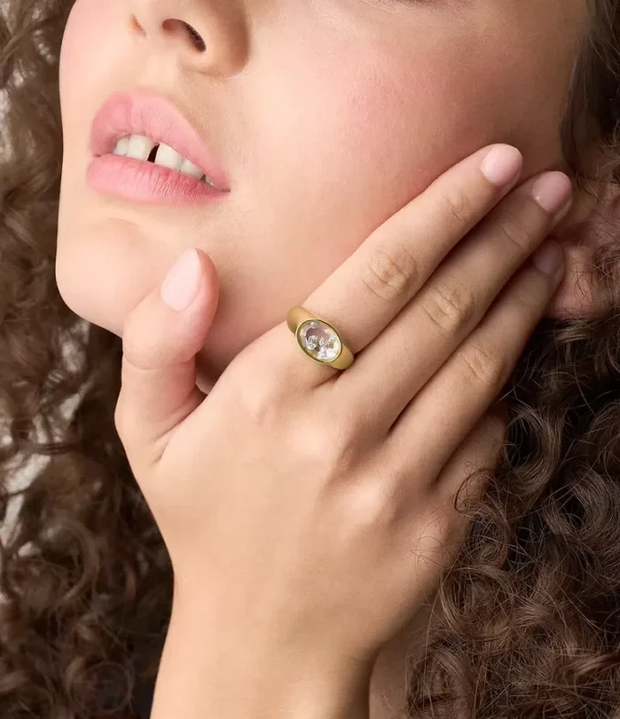 Sutton Shaky Glitz Gold-Tone Stainless Steel Moon and Star Signet Ring