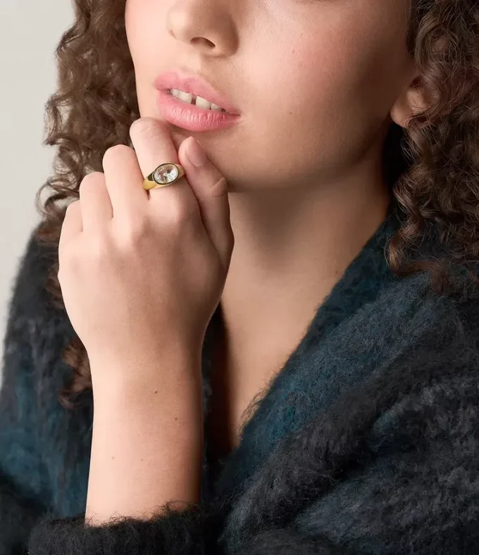 Sutton Shaky Glitz Gold-Tone Stainless Steel Moon and Star Signet Ring