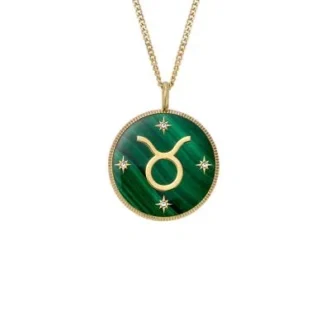 Taurus Sutton Zodiac Gold-Tone Stainless Steel Green Malachite Pendant Necklace