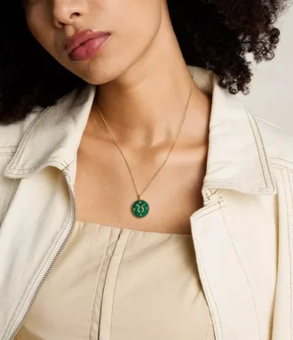Taurus Sutton Zodiac Gold-Tone Stainless Steel Green Malachite Pendant Necklace