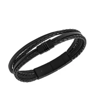 Townsman Multi-Strand Black Leather Bracelet