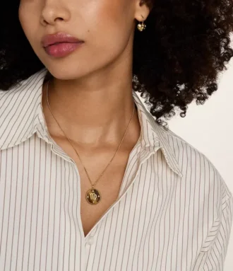 Virgo Sutton Zodiac Gold-Tone Stainless Steel Tiger’s Eye Pendant Necklace