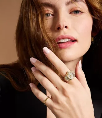 Watch Ring Two-Hand Gold-Tone Stainless Steel