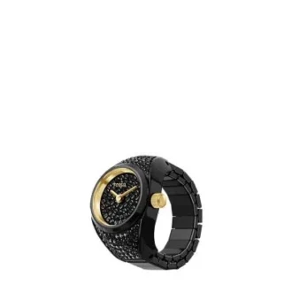 Watch Ring Two-Hand Pavé Black Stainless Steel Watch